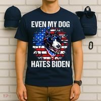 Funny Anti Joe Biden Even My Dog Hates Biden USA Flag Pibble T-Shirt thumb 6