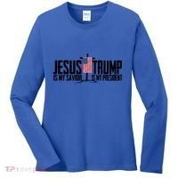 Funny American Jesus Is My Savior Trump Is My President Gift Funny Gift Women's Long Sleeve Shirt thumb 0
