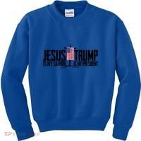 Funny American Jesus Is My Savior Trump Is My President Gift Funny Gift Kids Sweatshirt thumb 0