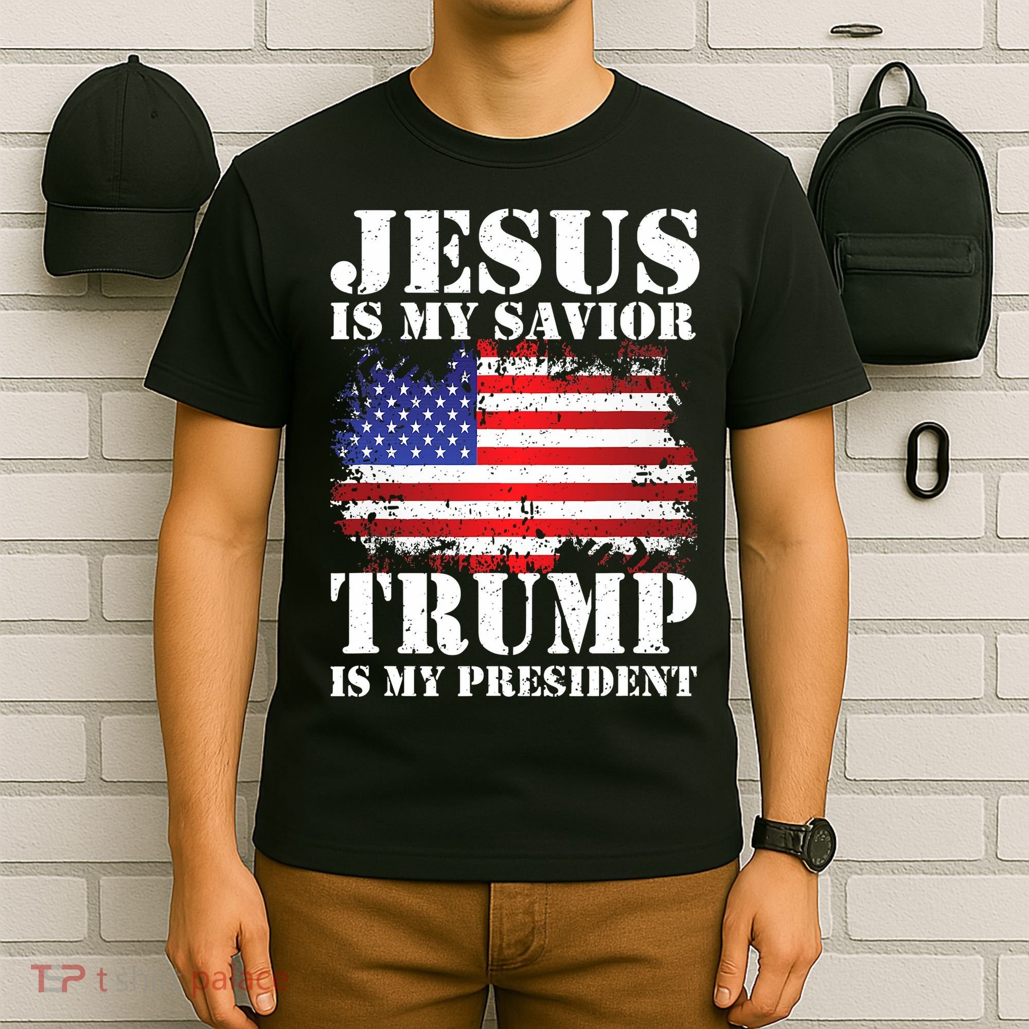 Funny American Jesus Is My Savior Trump Is My President T-Shirt