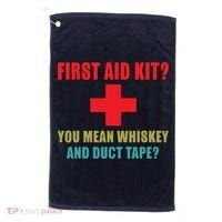 First Aid Kit Whiskey And Duct Tape Funny Dad Joke Gag Golf Towel thumb 0