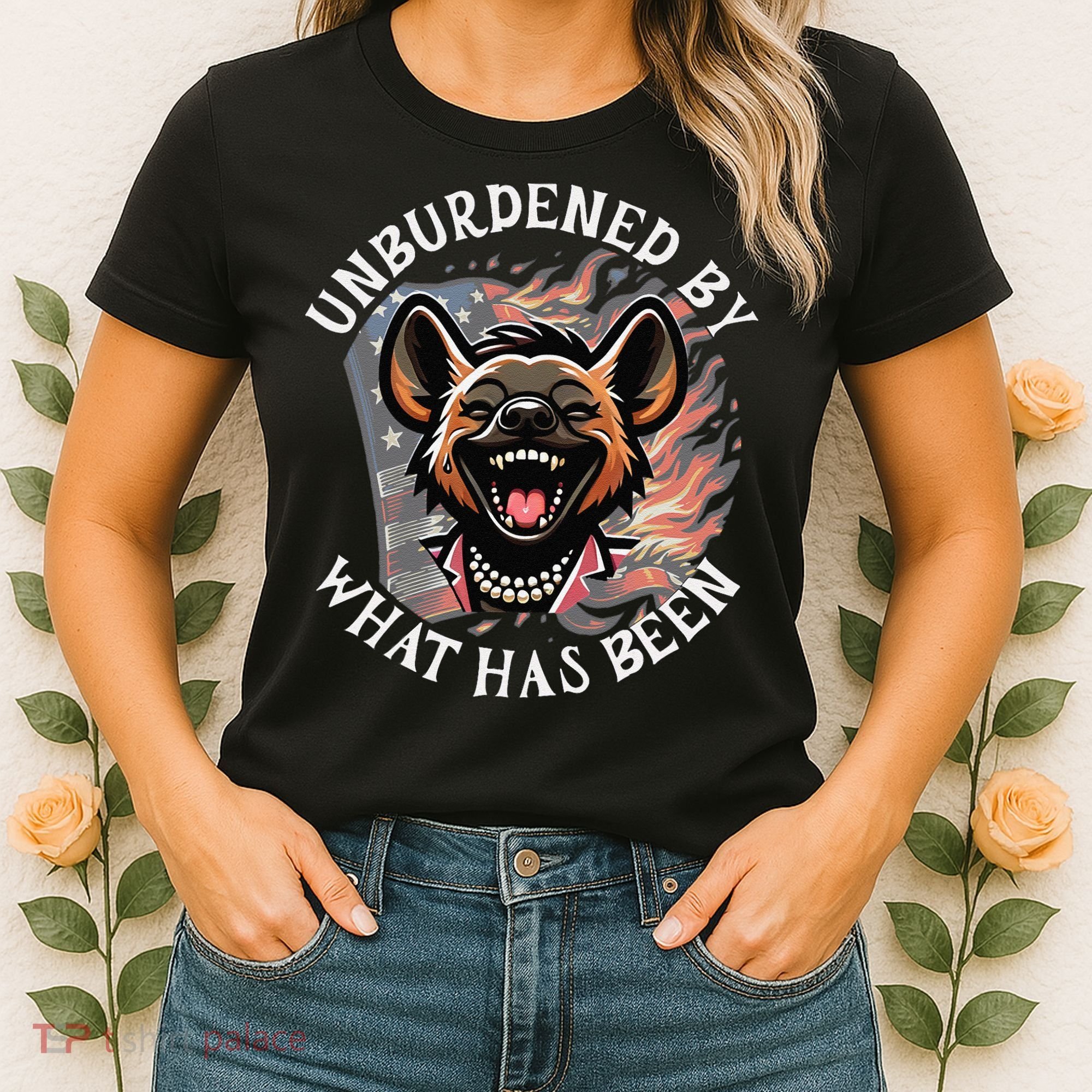 Funny Anti Kamala The Cackling Hyena Unburdened Quote Women's T-Shirt