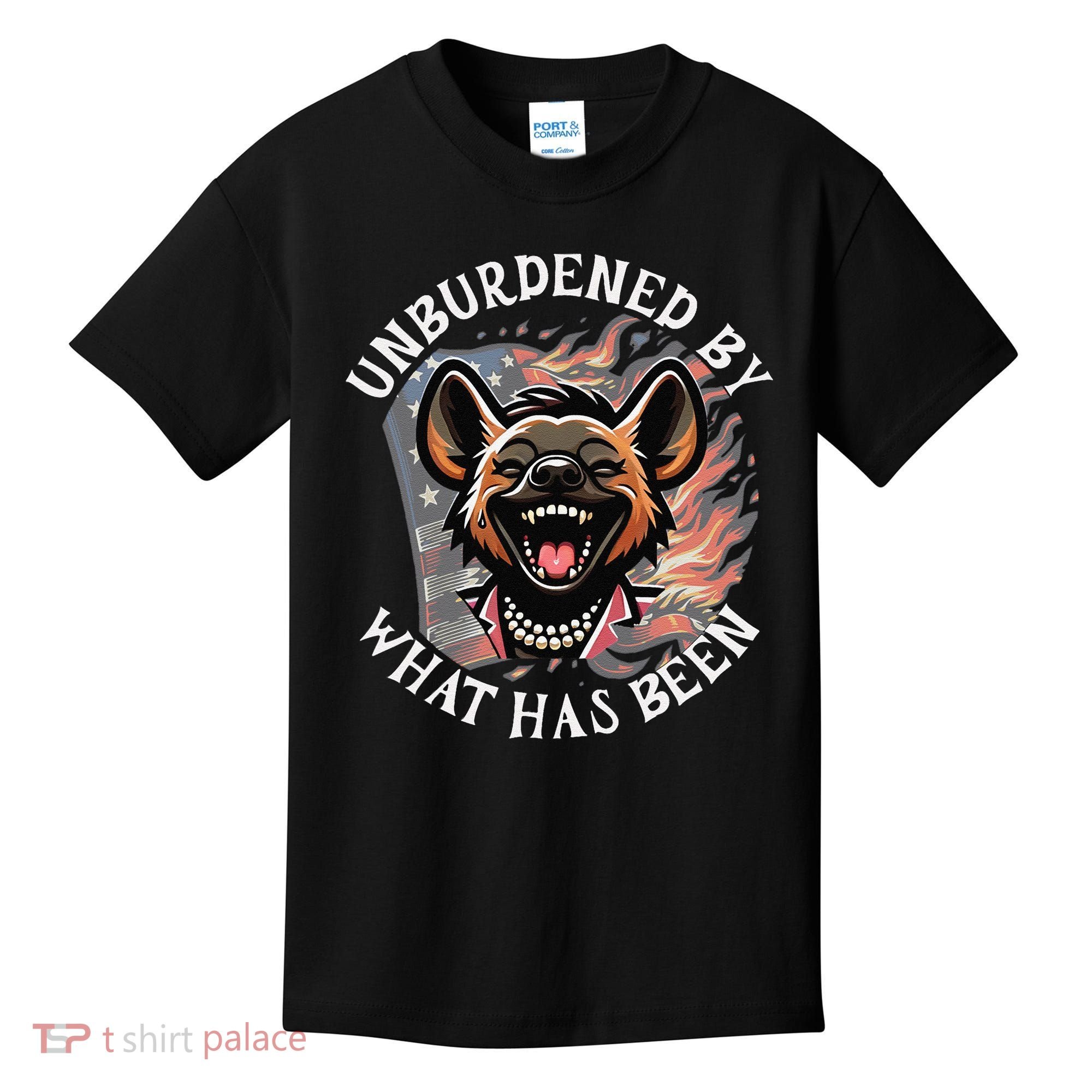 Funny Anti Kamala The Cackling Hyena Unburdened Quote Kids T-Shirt
