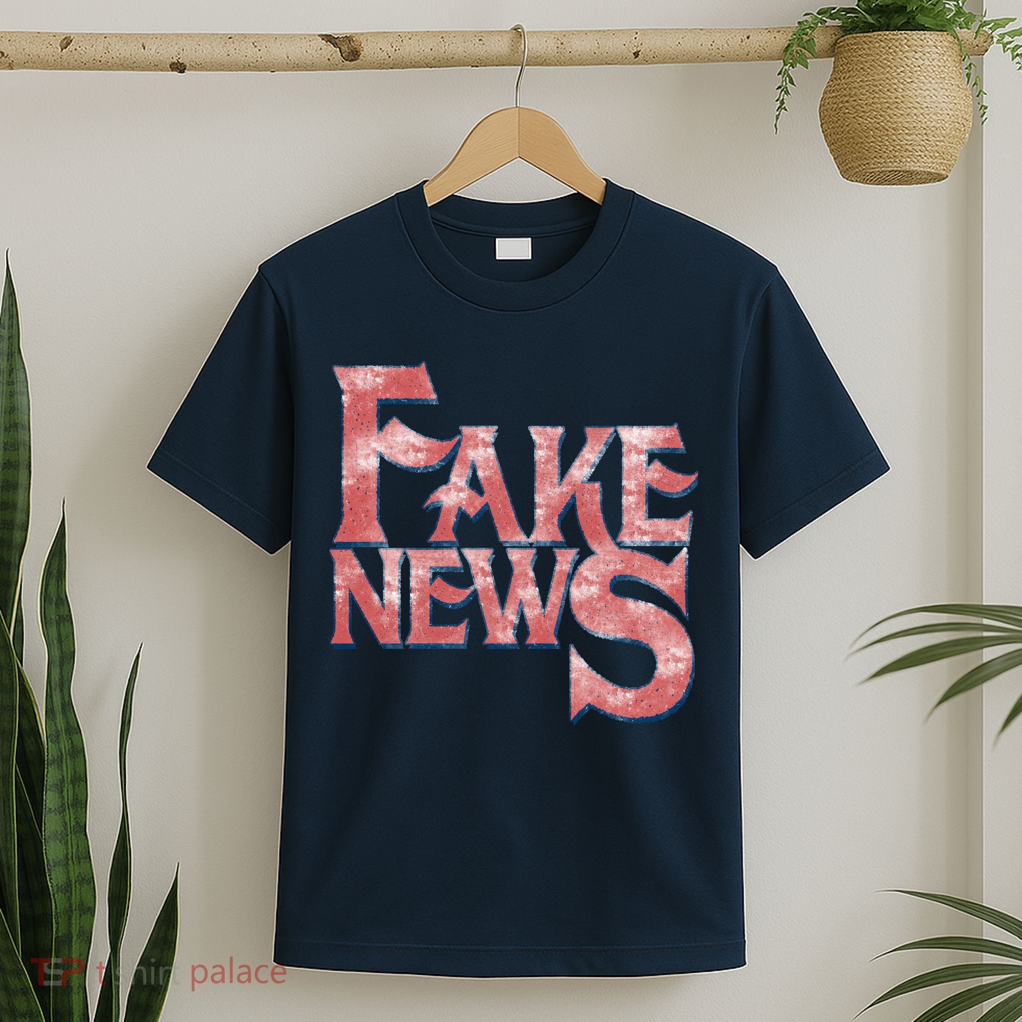 Fake News Distressed Text T-Shirt