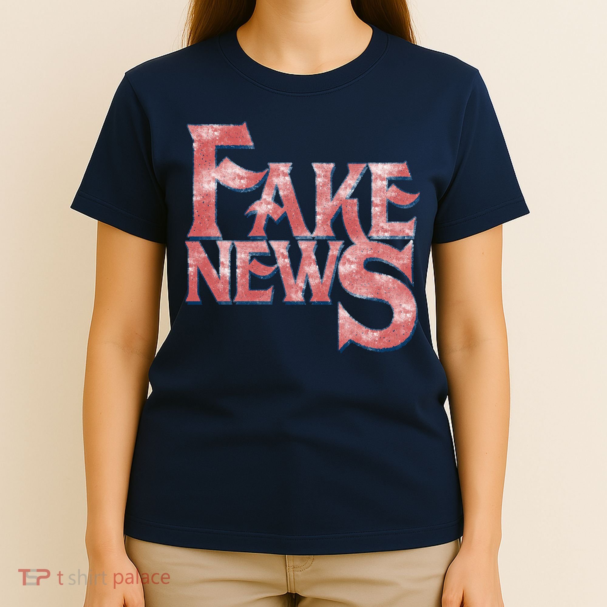 Fake News Distressed Text T-Shirt