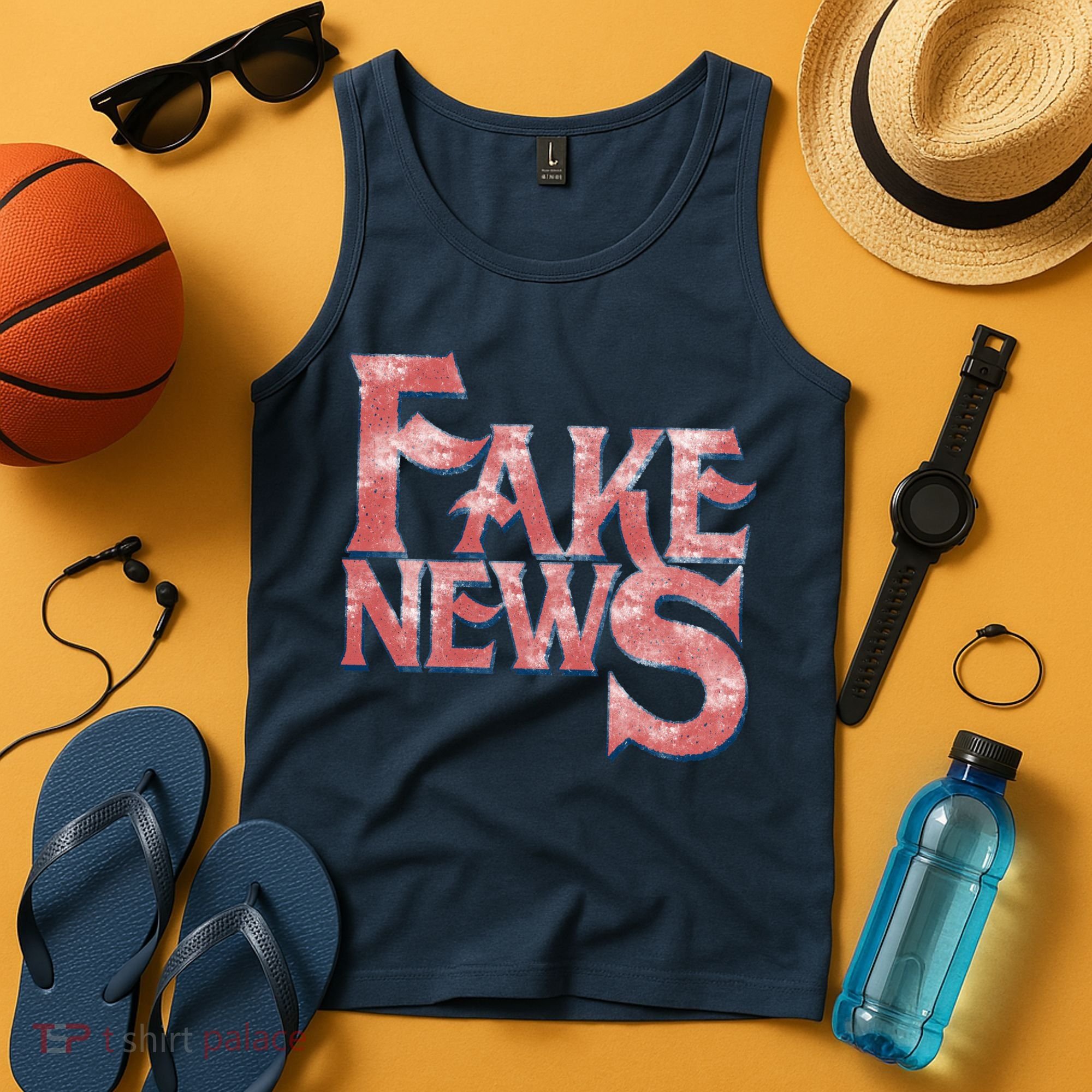 Fake News Distressed Text Tank Top