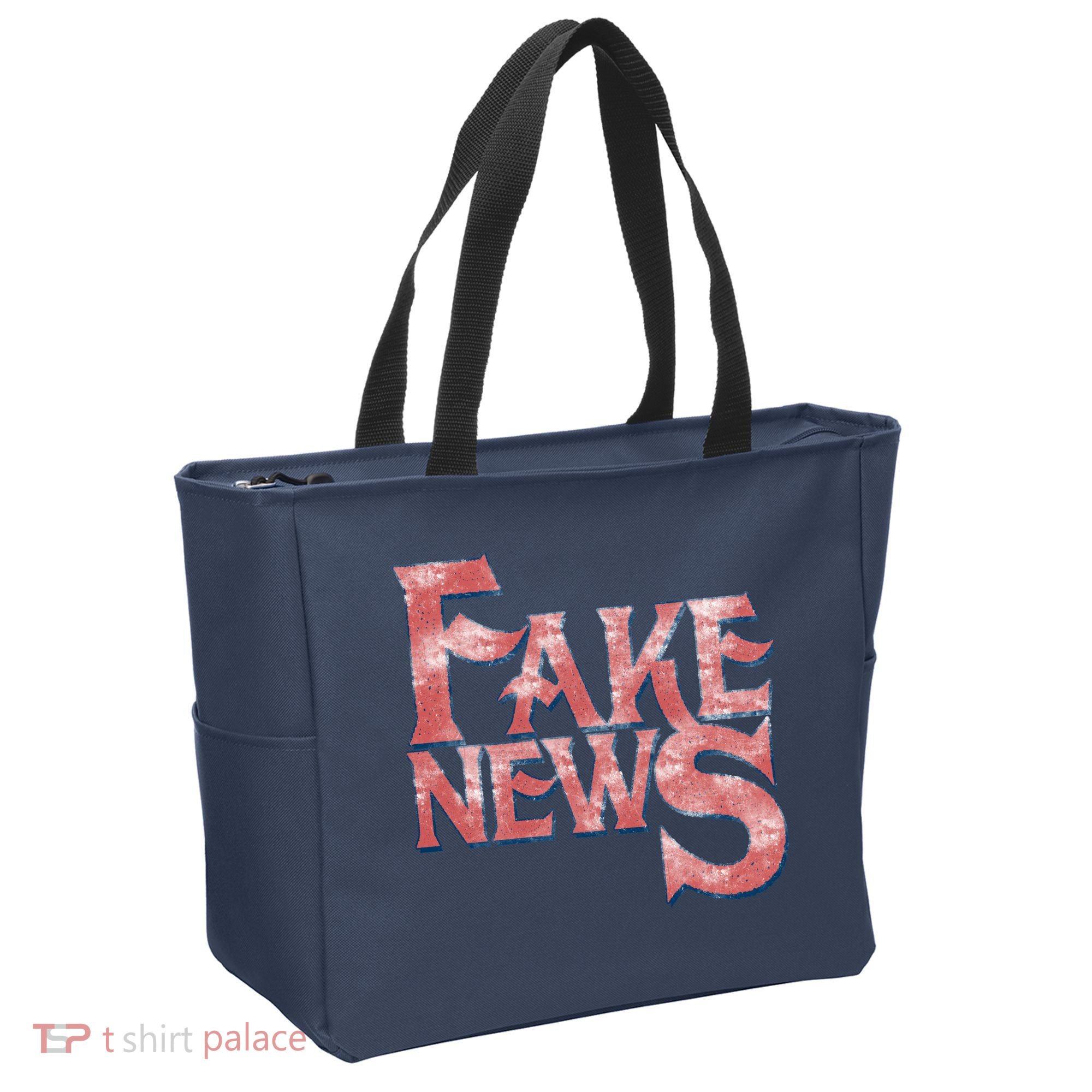 Fake News Distressed Text Tote Bag