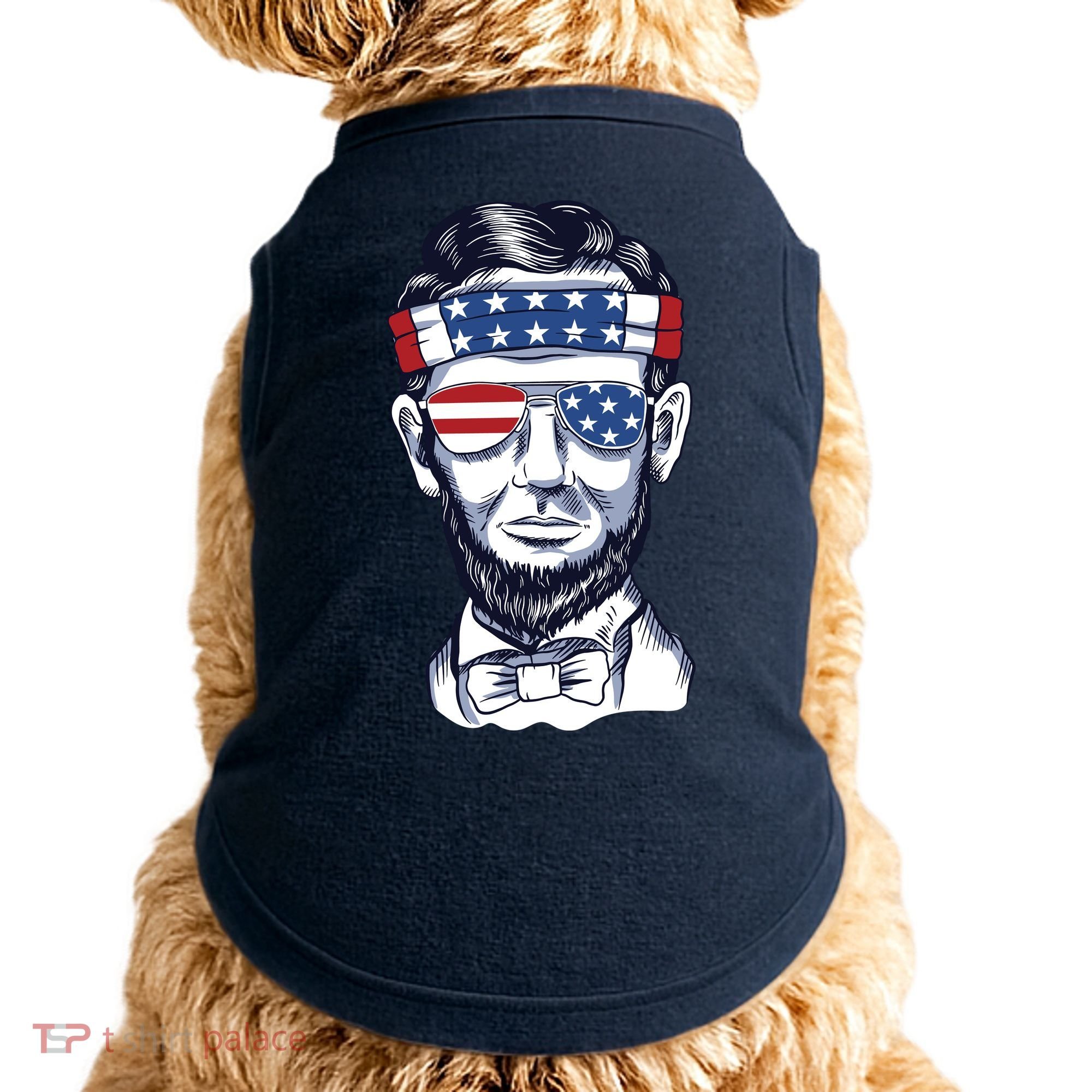 Funny Abraham Lincoln Wearing Glasses And Bandana Doggie Tank
