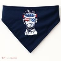 Funny Abraham Lincoln Wearing Glasses And Bandana USA-Made Doggie Bandana thumb 0