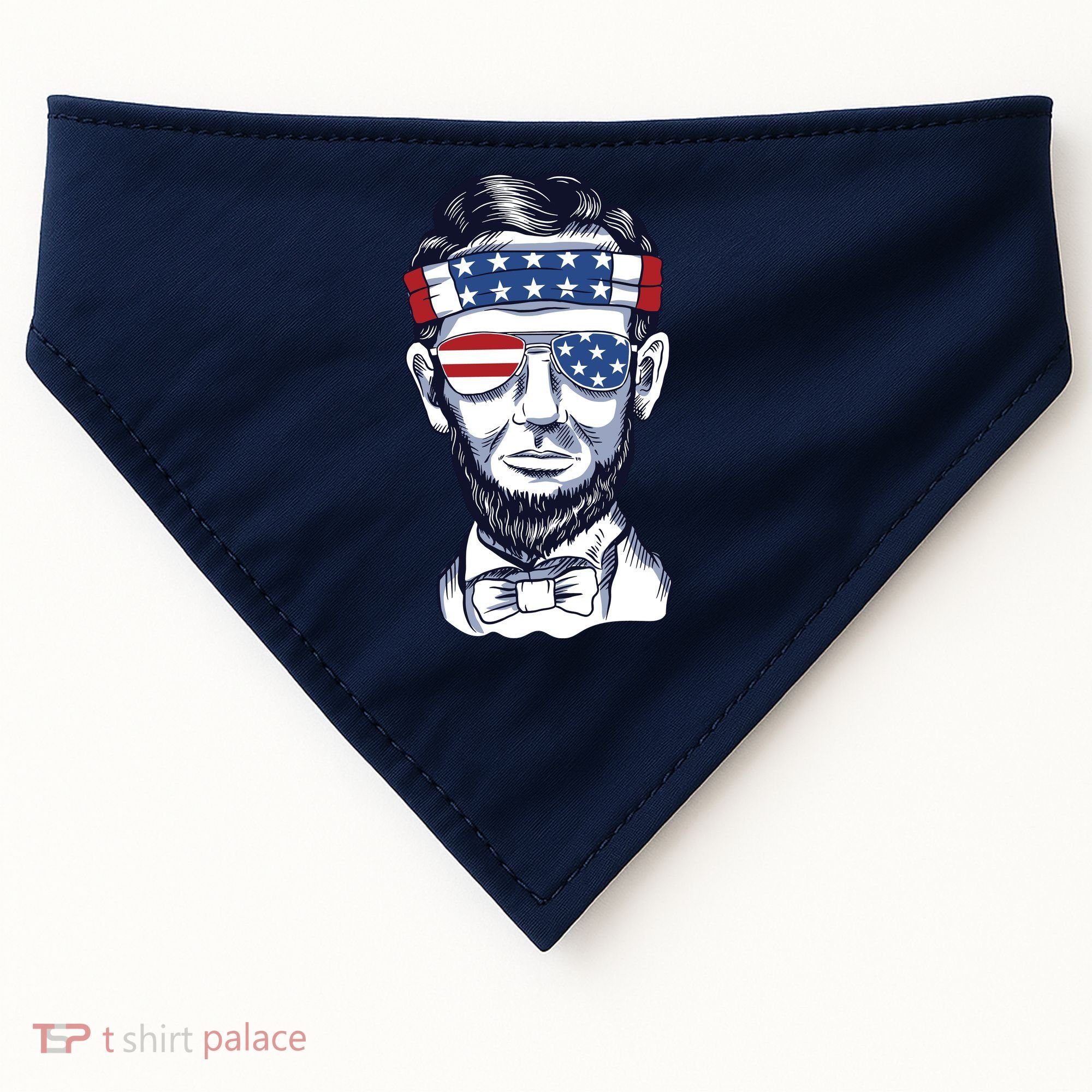 Funny Abraham Lincoln Wearing Glasses And Bandana USA-Made Doggie Bandana