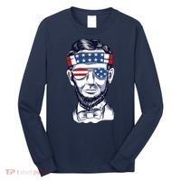 Funny Abraham Lincoln Wearing Glasses And Bandana Long Sleeve Shirt thumb 0
