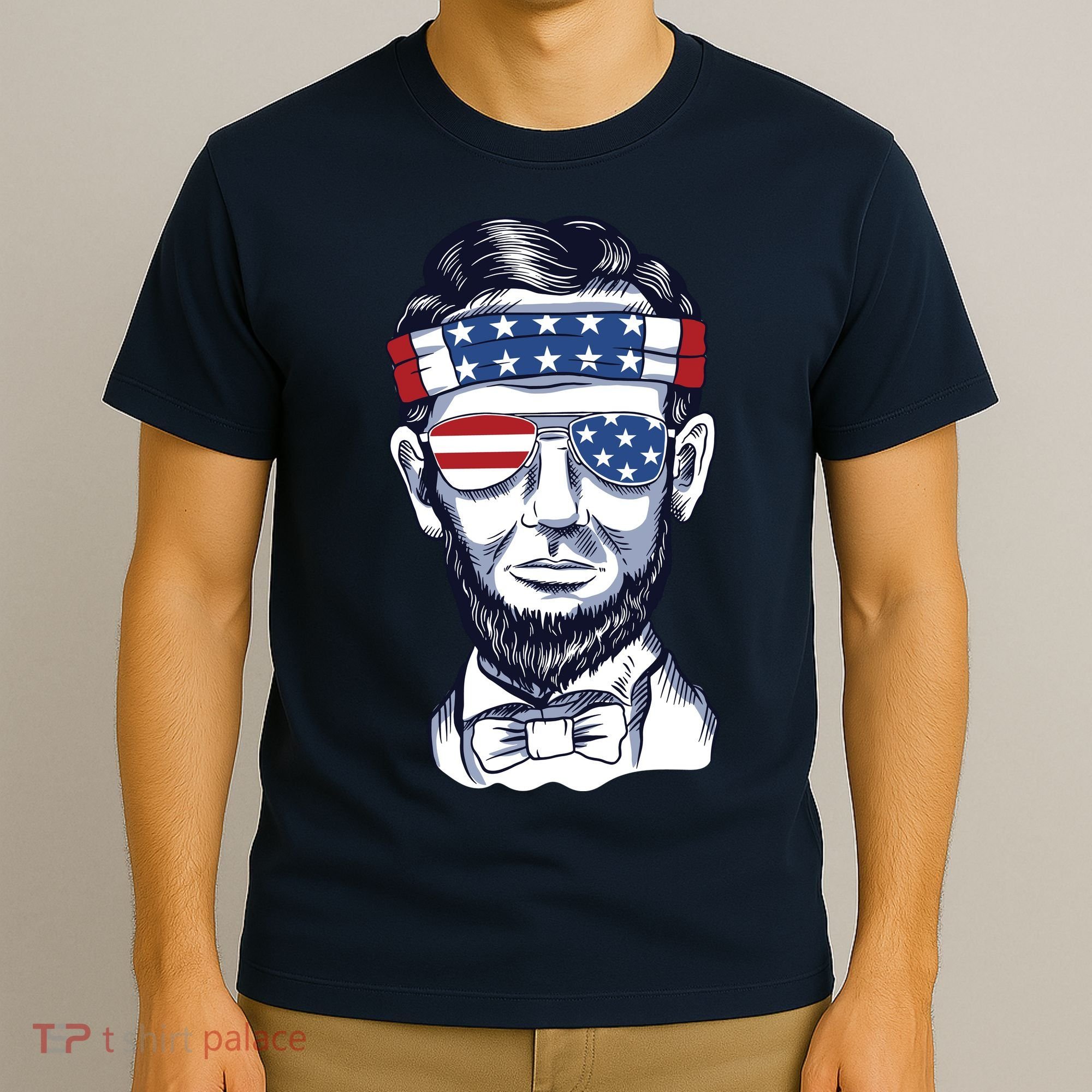 Funny Abraham Lincoln Wearing Glasses And Bandana T-Shirt