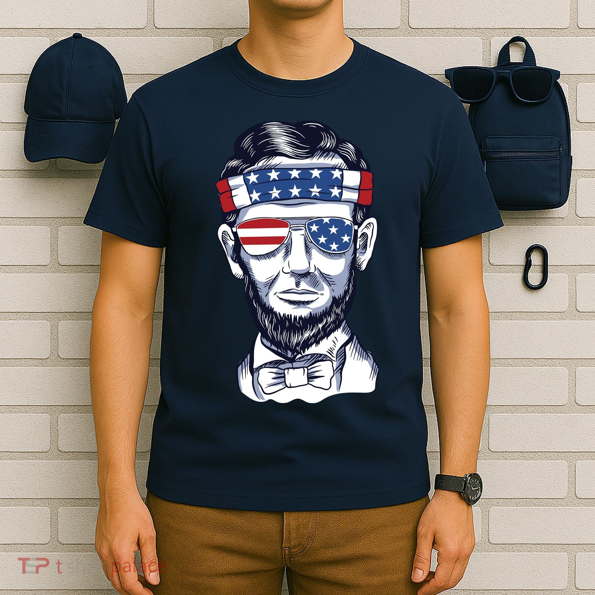 Funny Abraham Lincoln Wearing Glasses And Bandana T-Shirt