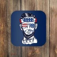 Funny Abraham Lincoln Wearing Glasses And Bandana Coaster thumb 0