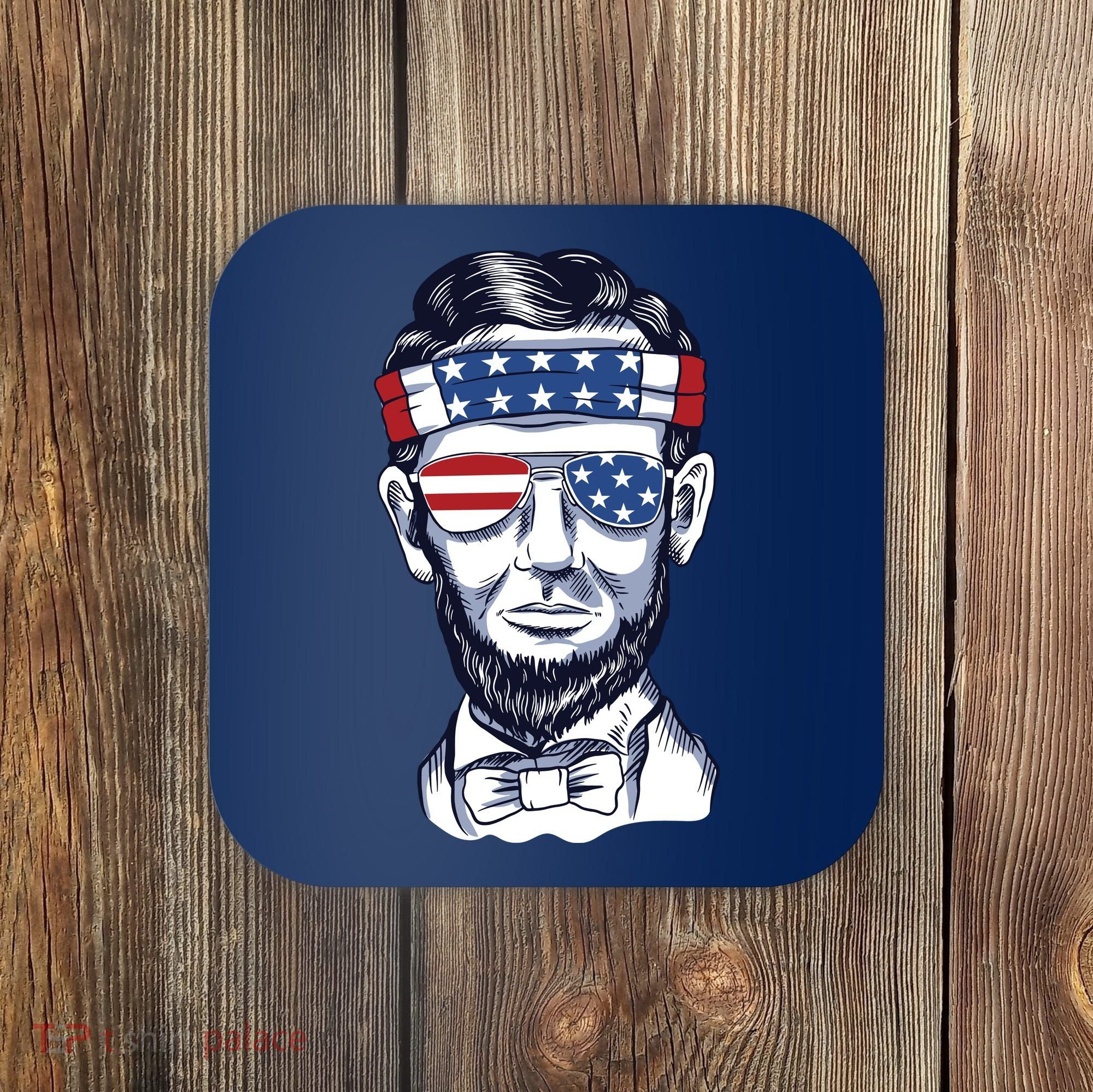Funny Abraham Lincoln Wearing Glasses And Bandana Coaster