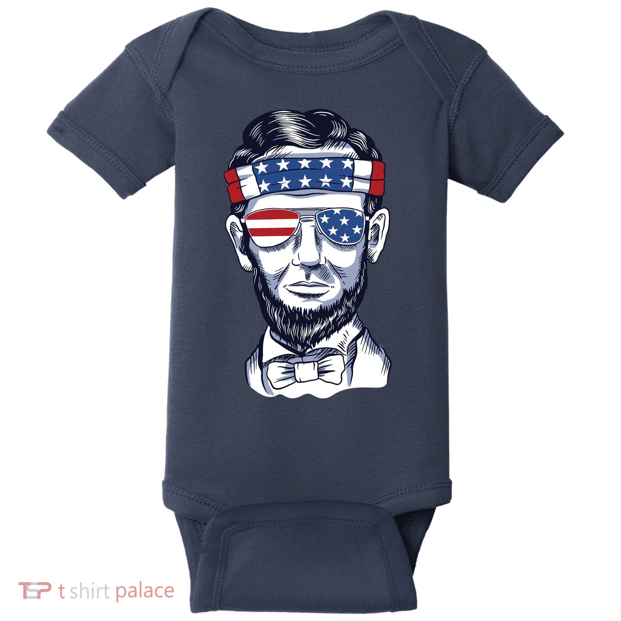 Funny Abraham Lincoln Wearing Glasses And Bandana Baby Bodysuit