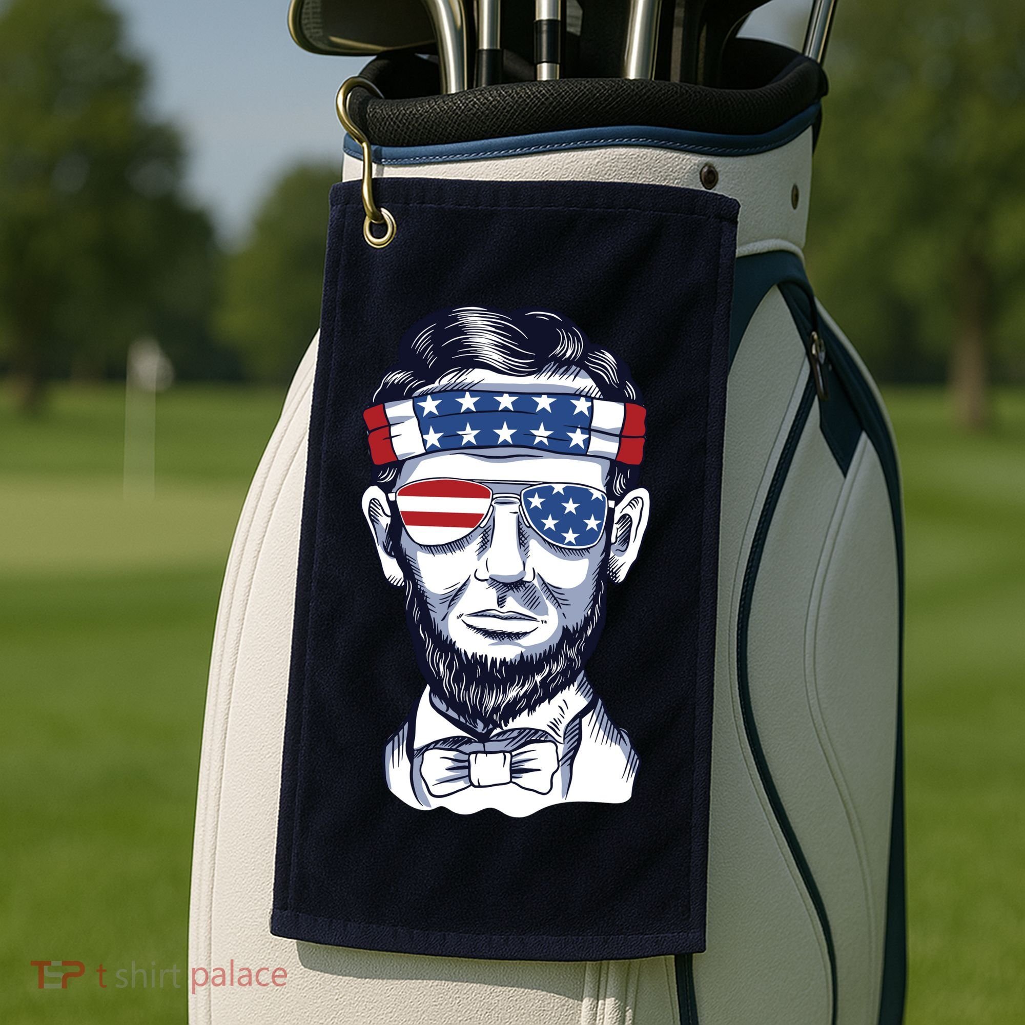Funny Abraham Lincoln Wearing Glasses And Bandana Golf Towel