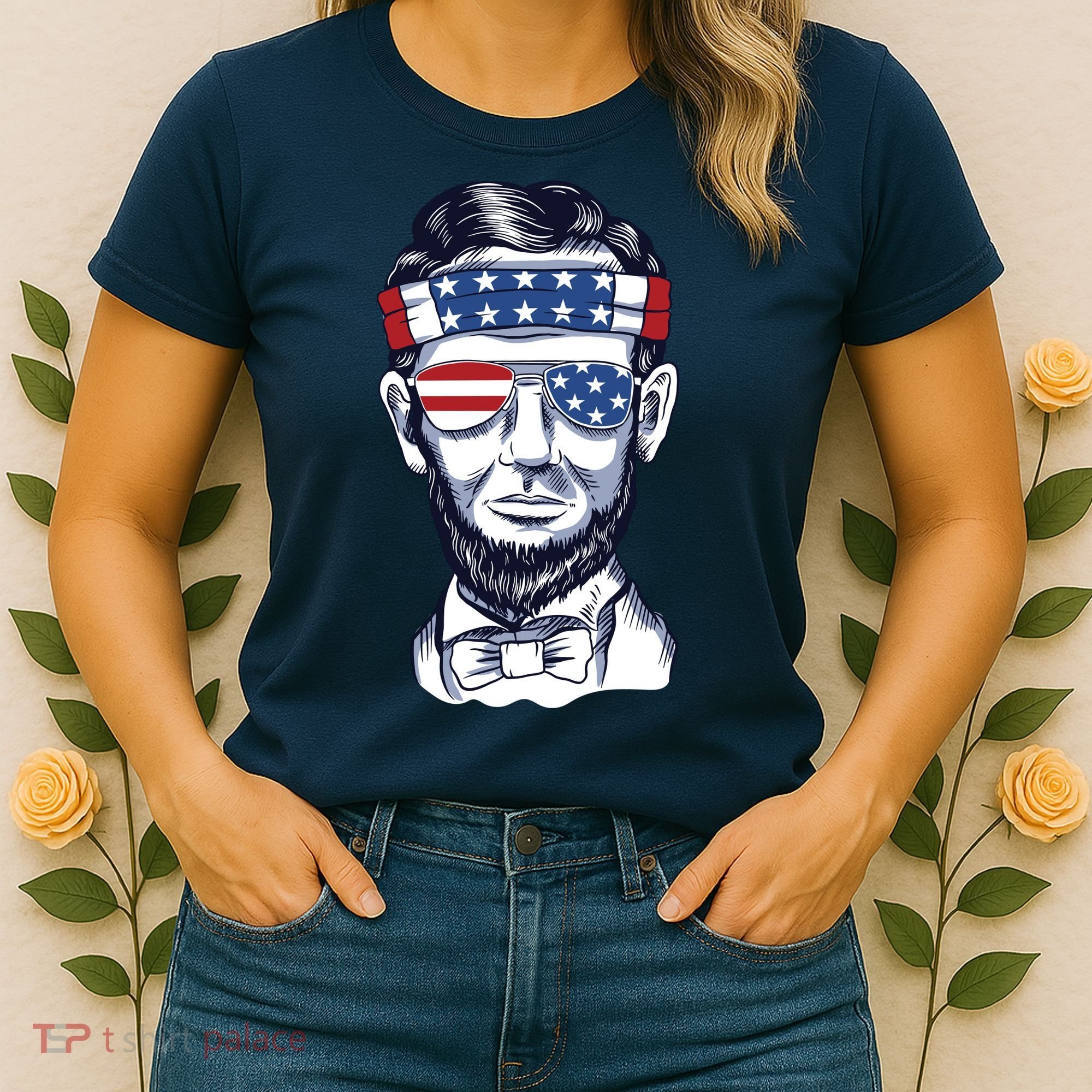 Funny Abraham Lincoln Wearing Glasses And Bandana Women's T-Shirt