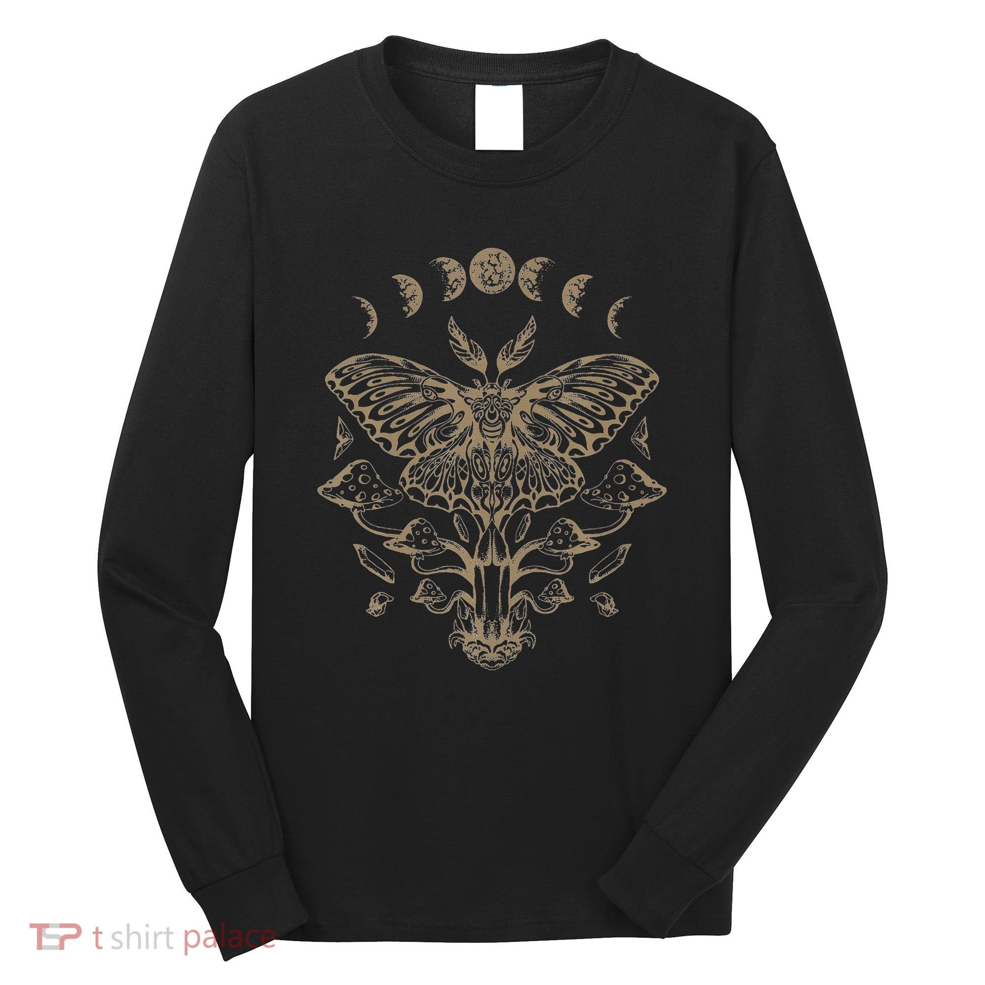 Fairycore Aesthetic Luna Moth Mushrooms Butterfly Grunge Long Sleeve Shirt