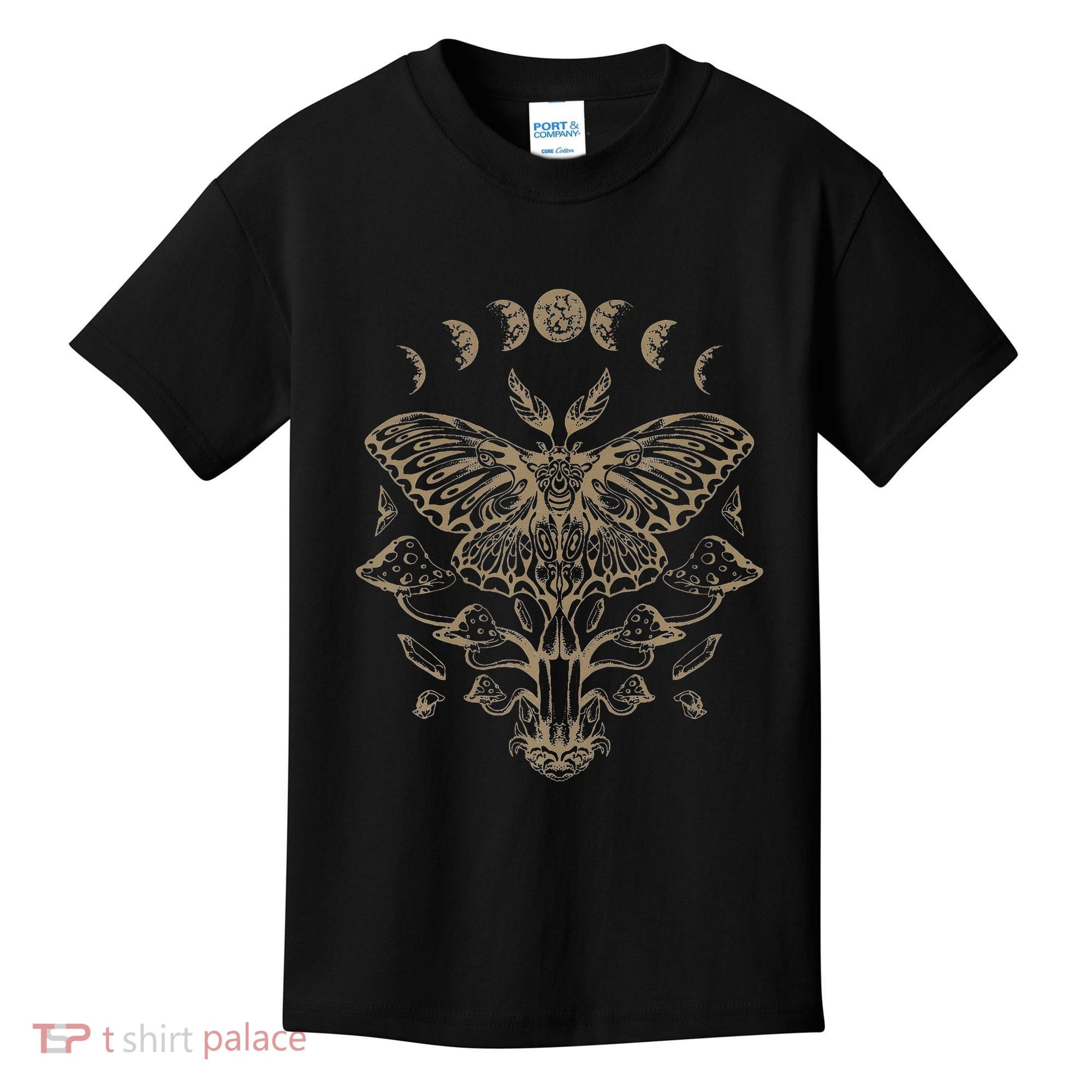 Fairycore Aesthetic Luna Moth Mushrooms Butterfly Grunge Kids T-Shirt
