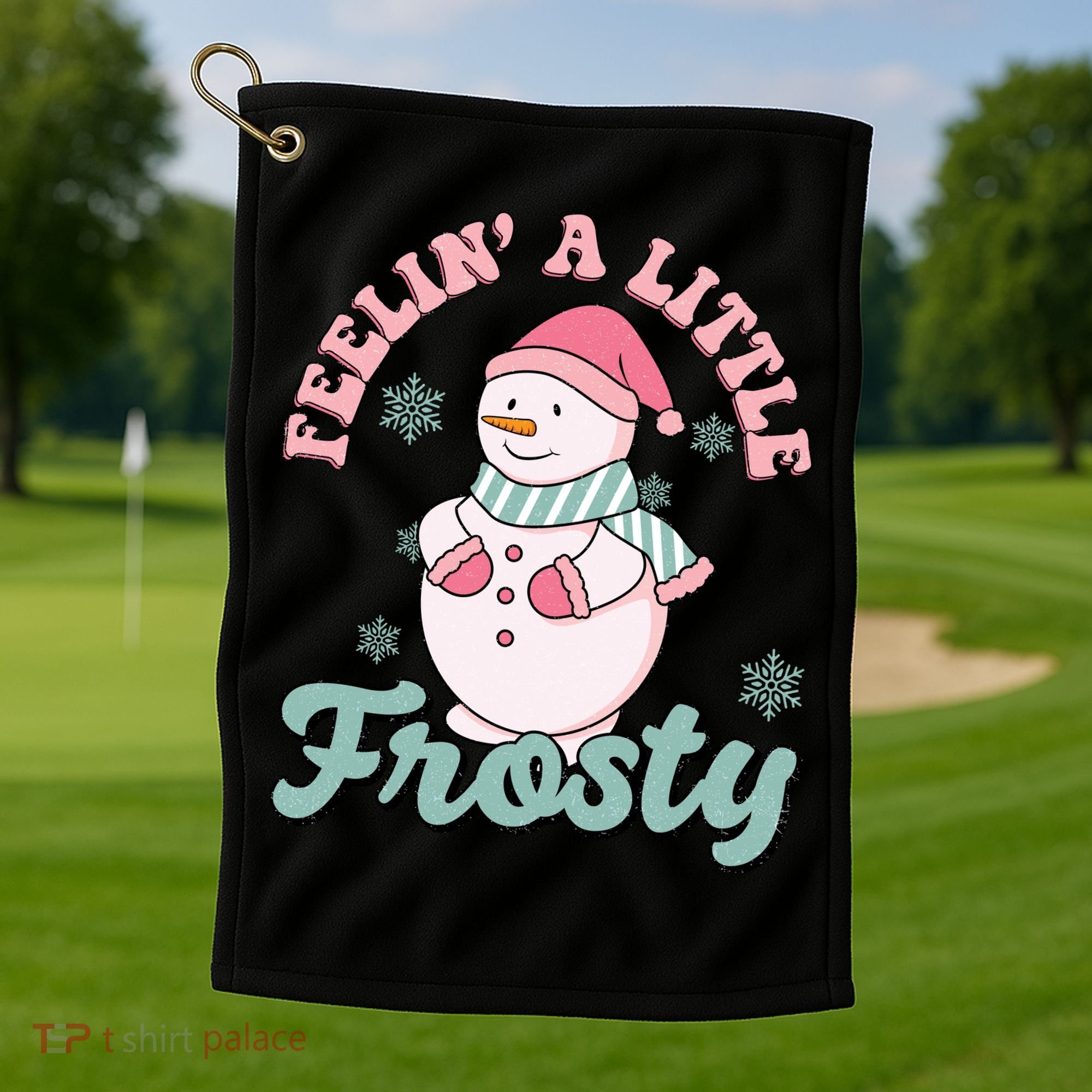 Feelin A Little Frosty Cute Snowman Holiday Golf Towel