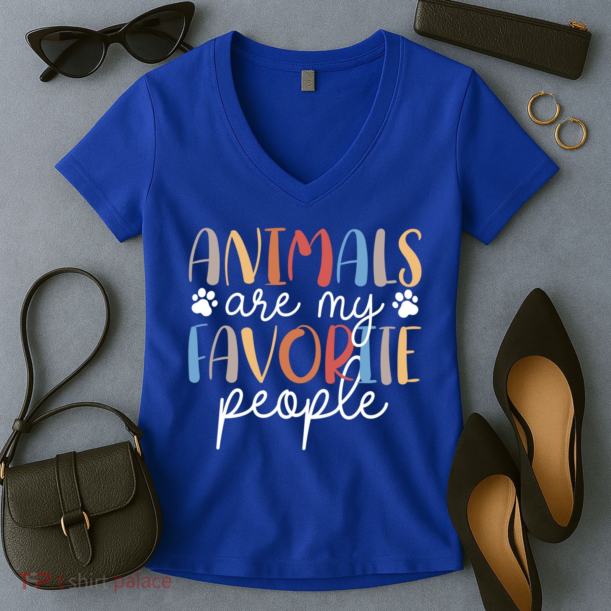  Funny Animal Lover Animals Are My Favorite People Women's V-Neck T-Shirt