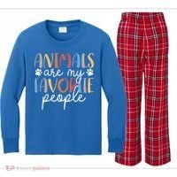  Funny Animal Lover Animals Are My Favorite People Kids Long Sleeve Plaid Pajama Set thumb 0
