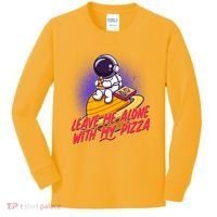 Funny Astronaut Leave Me Alone With My Pizza Kids Long Sleeve Shirt thumb 0