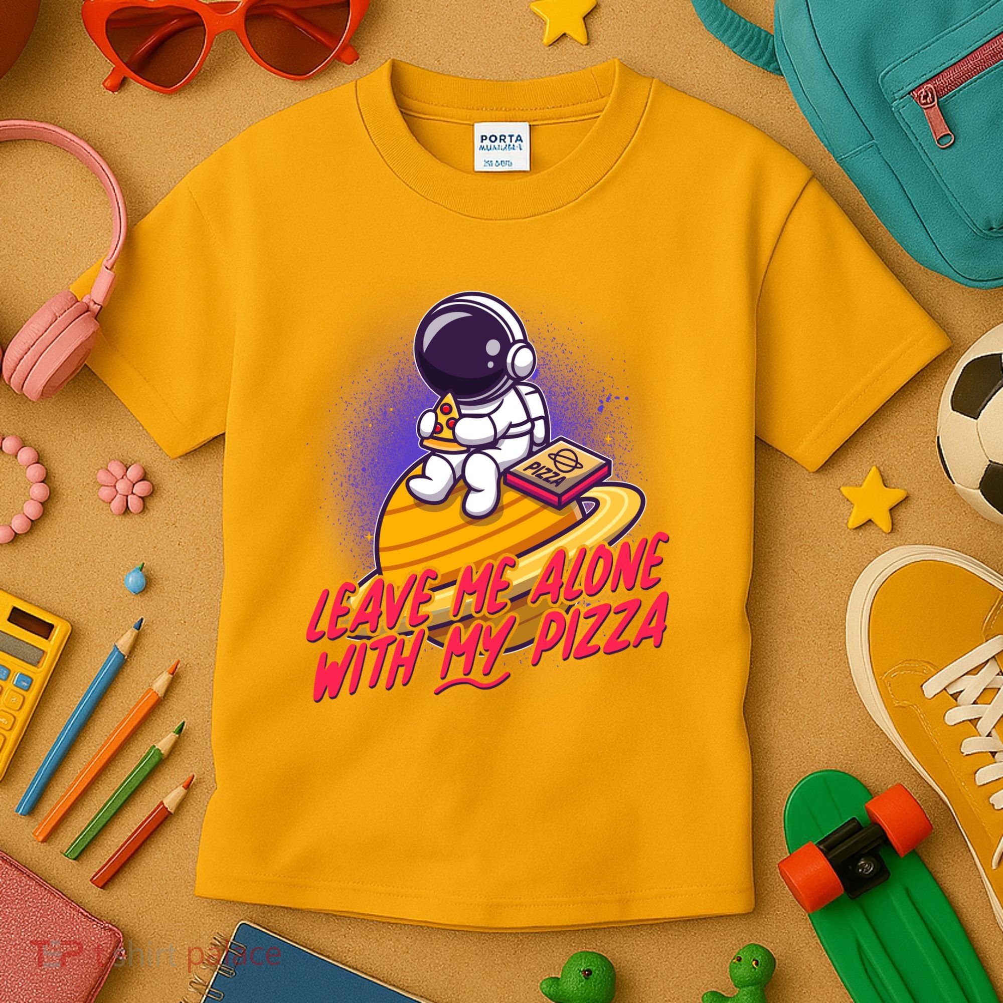 Funny Astronaut Leave Me Alone With My Pizza Kids T-Shirt