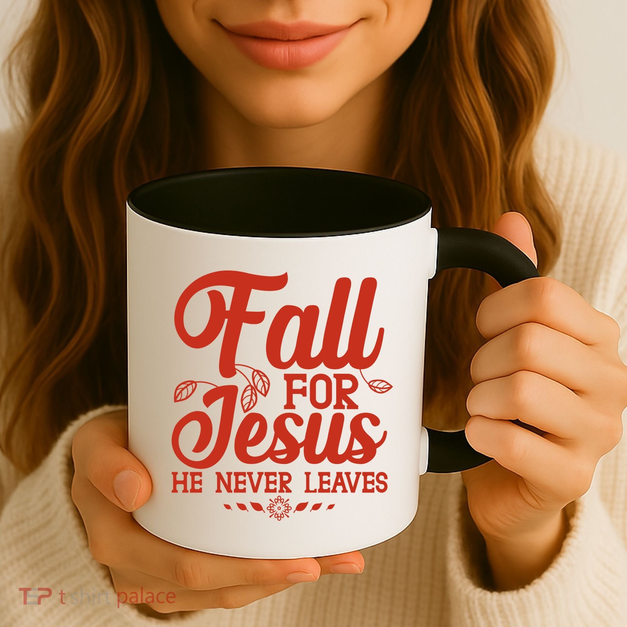 Fall For Jesus He Never Leaves Coffee Mug