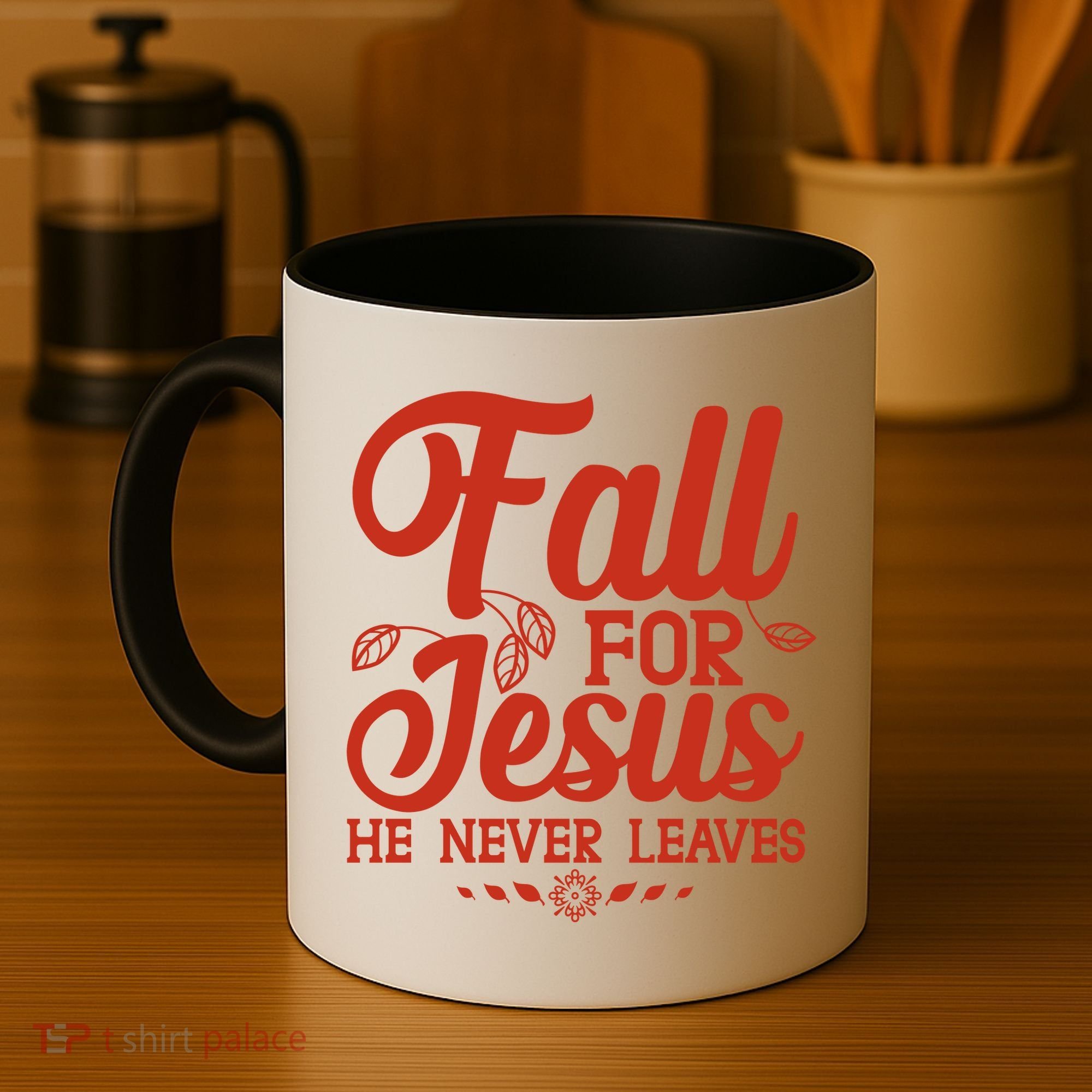 Fall For Jesus He Never Leaves Coffee Mug