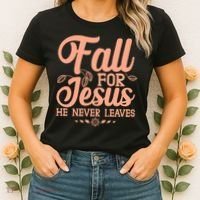 Fall For Jesus He Never Leaves Women's T-Shirt thumb 2