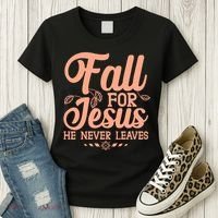 Fall For Jesus He Never Leaves Women's T-Shirt thumb 3