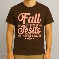 Fall For Jesus He Never Leaves T-Shirt thumb 3