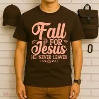 Fall For Jesus He Never Leaves T-Shirt thumb 6