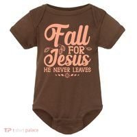 Fall For Jesus He Never Leaves Baby Bodysuit thumb 0