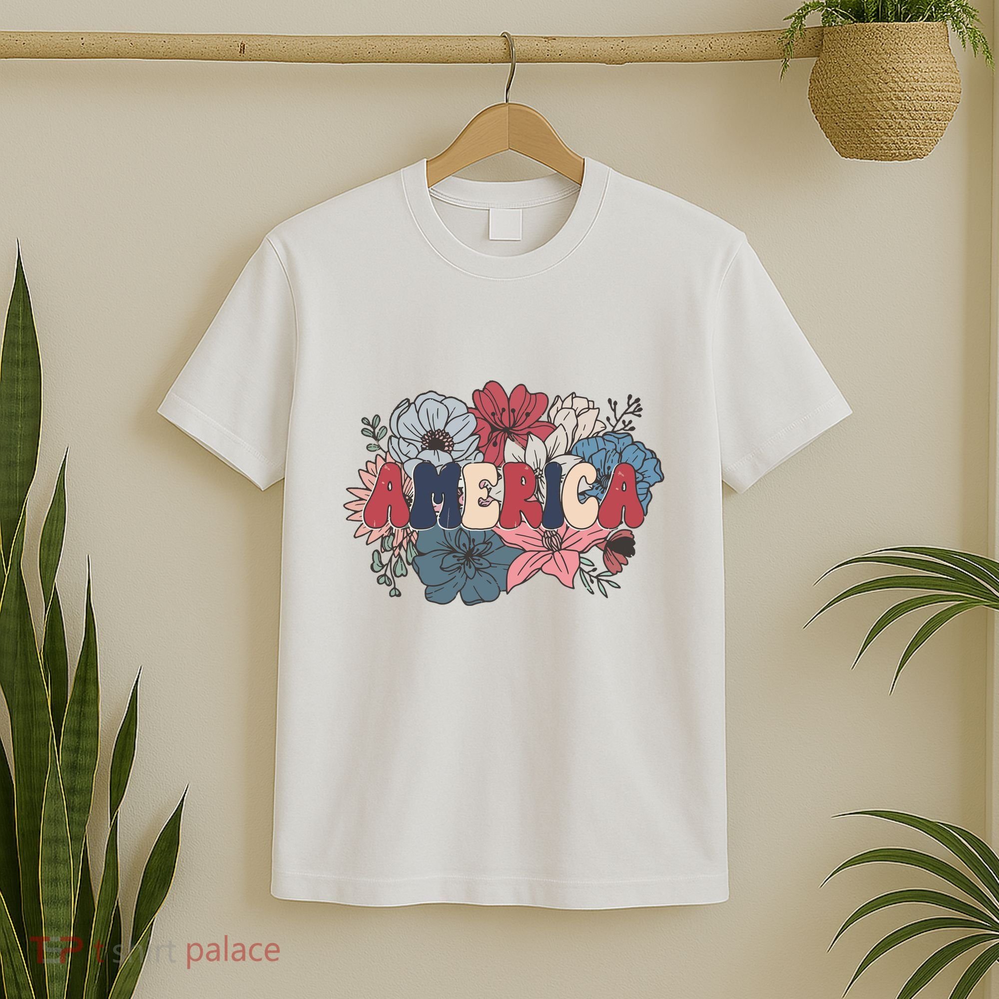 Floral American Mama Retro Mama T-Shirt