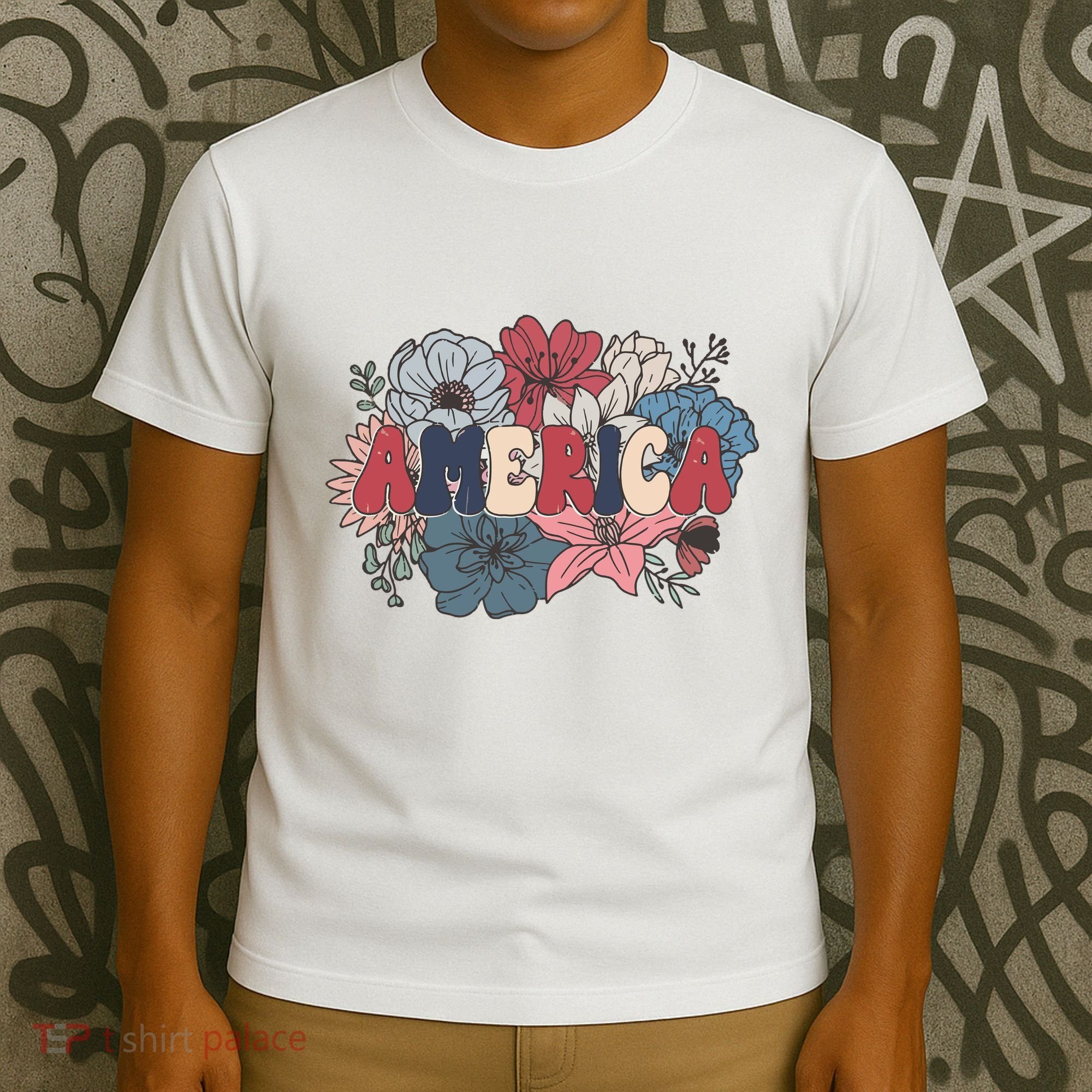 Floral American Mama Retro Mama T-Shirt