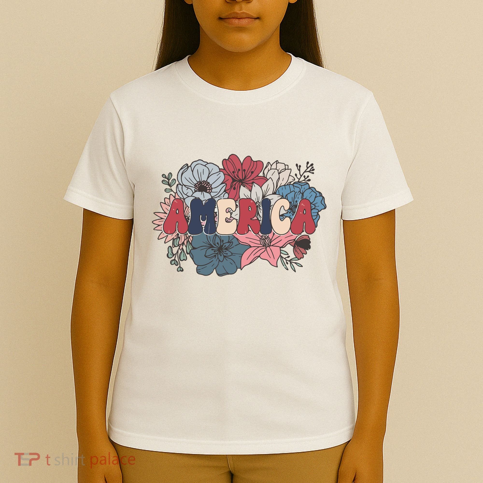 Floral American Mama Retro Mama T-Shirt