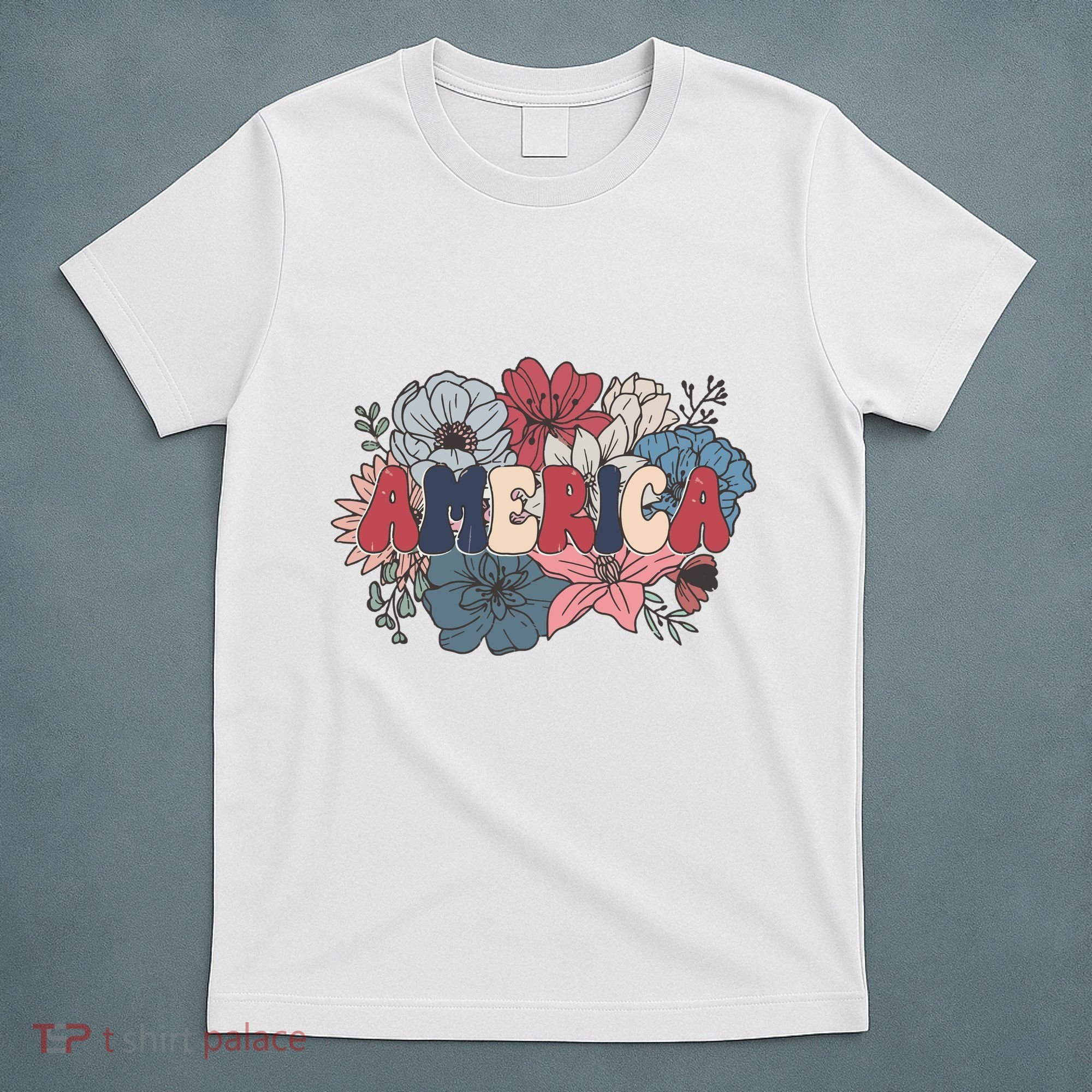Floral American Mama Retro Mama T-Shirt