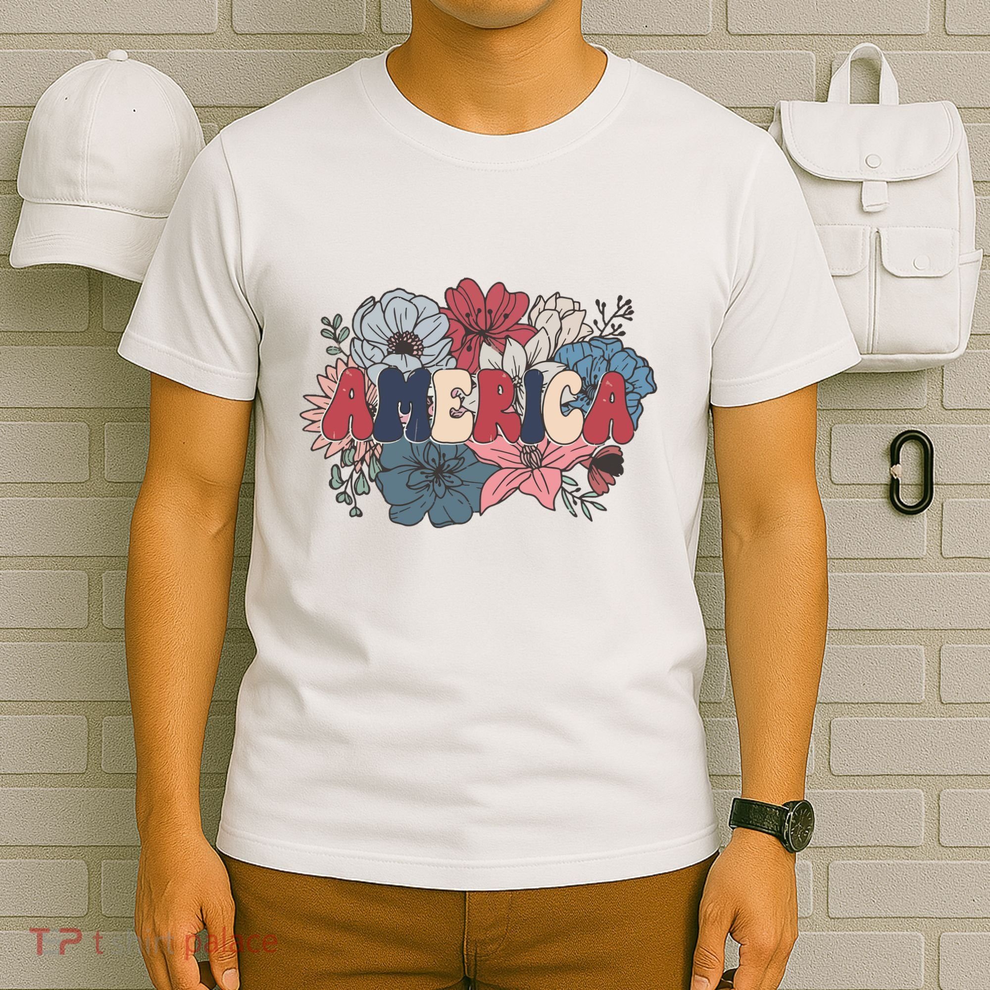 Floral American Mama Retro Mama T-Shirt