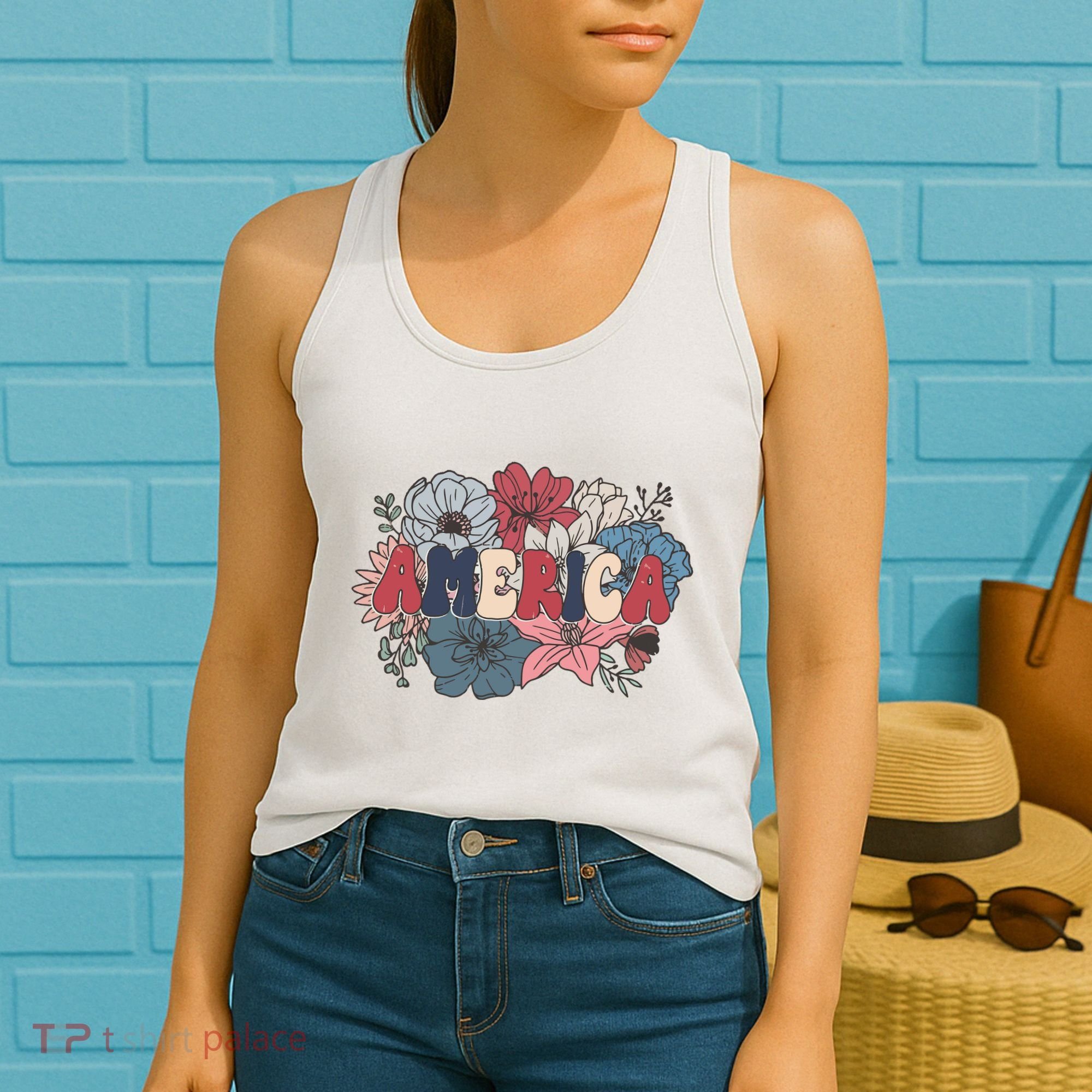 Floral American Mama Retro Mama Women's Tank Top