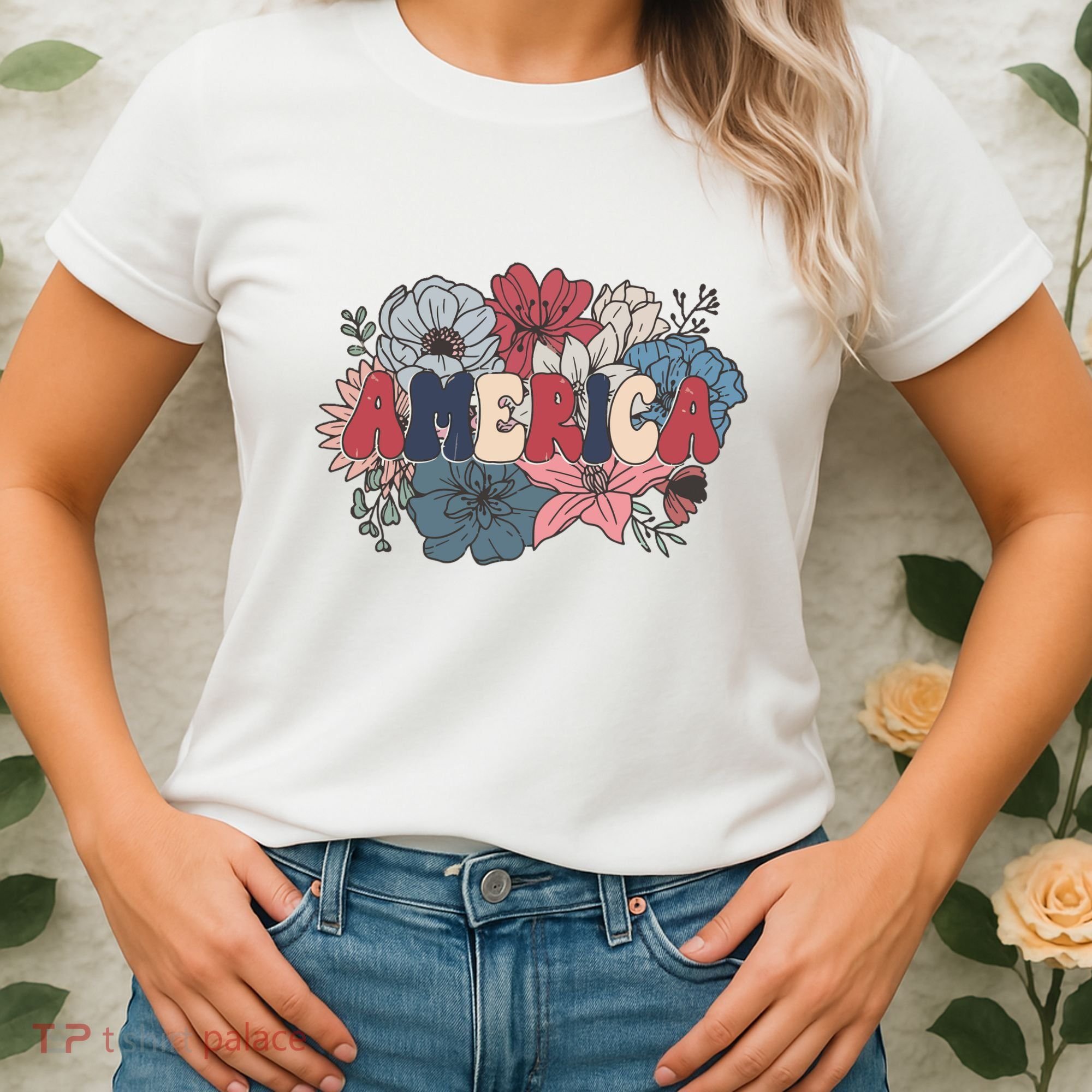 Floral American Mama Retro Mama Women's T-Shirt