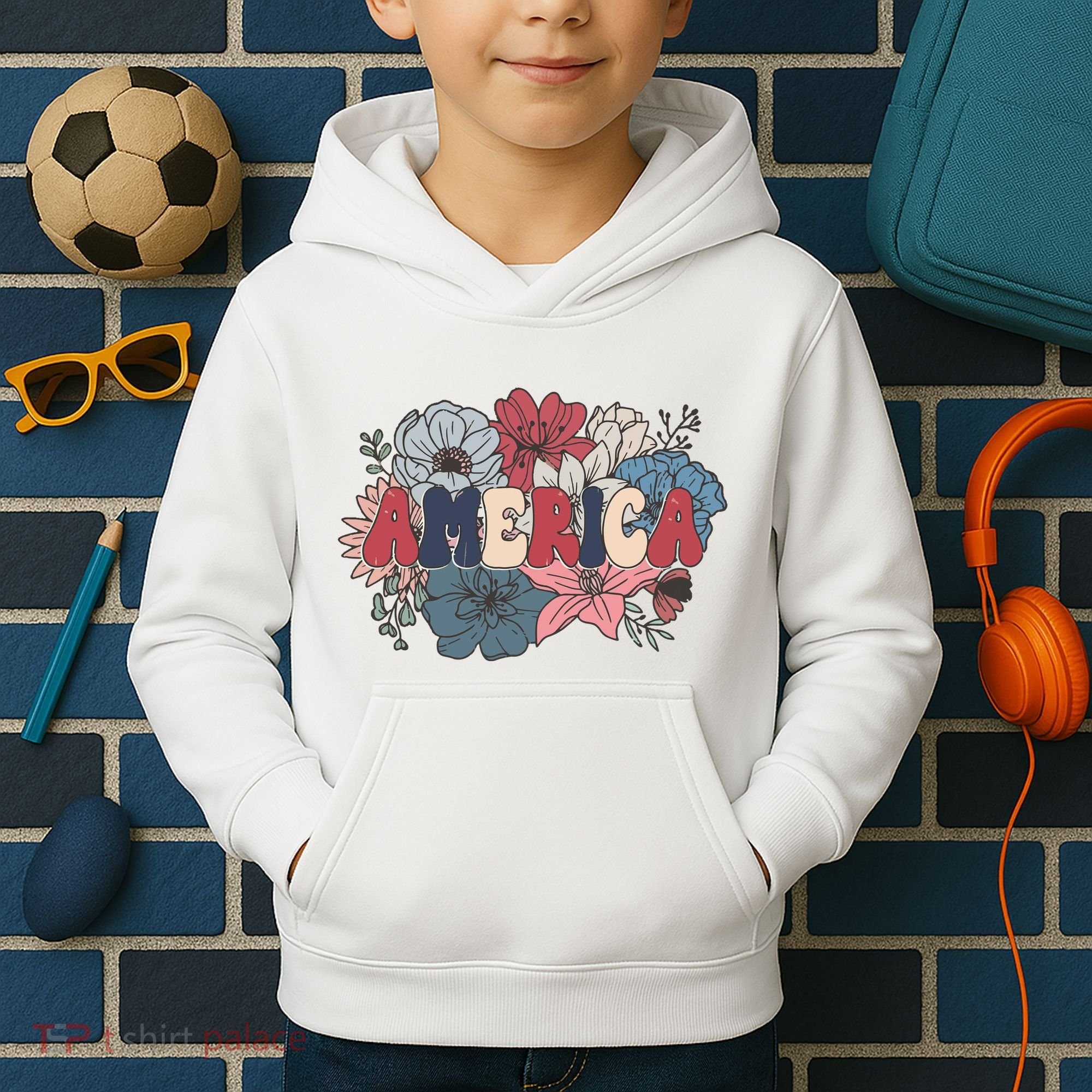 Floral American Mama Retro Mama Kids Hoodie