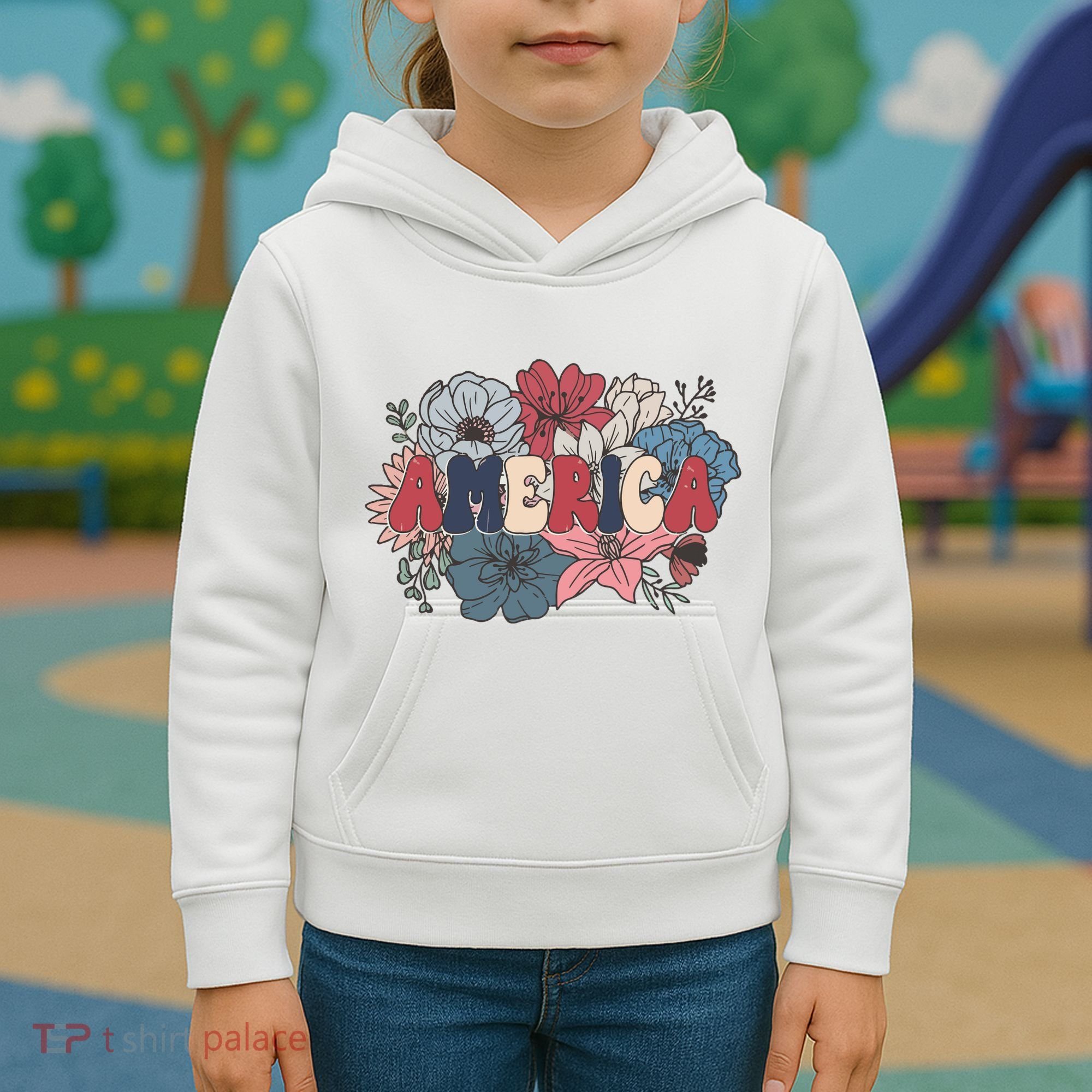 Floral American Mama Retro Mama Kids Hoodie