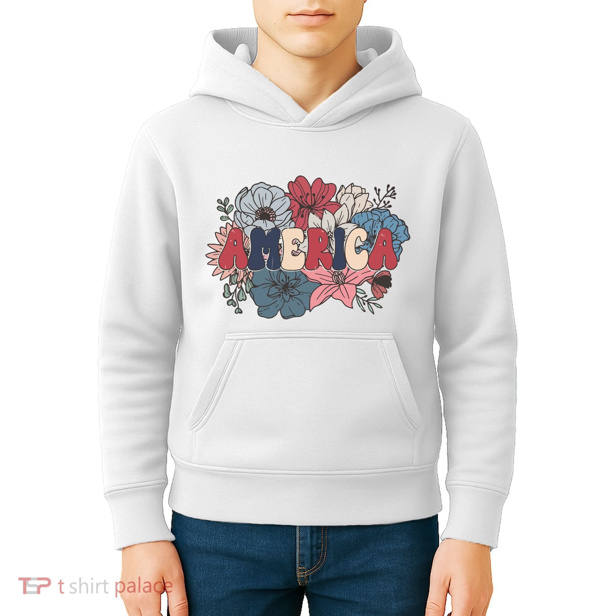 Floral American Mama Retro Mama Kids Hoodie