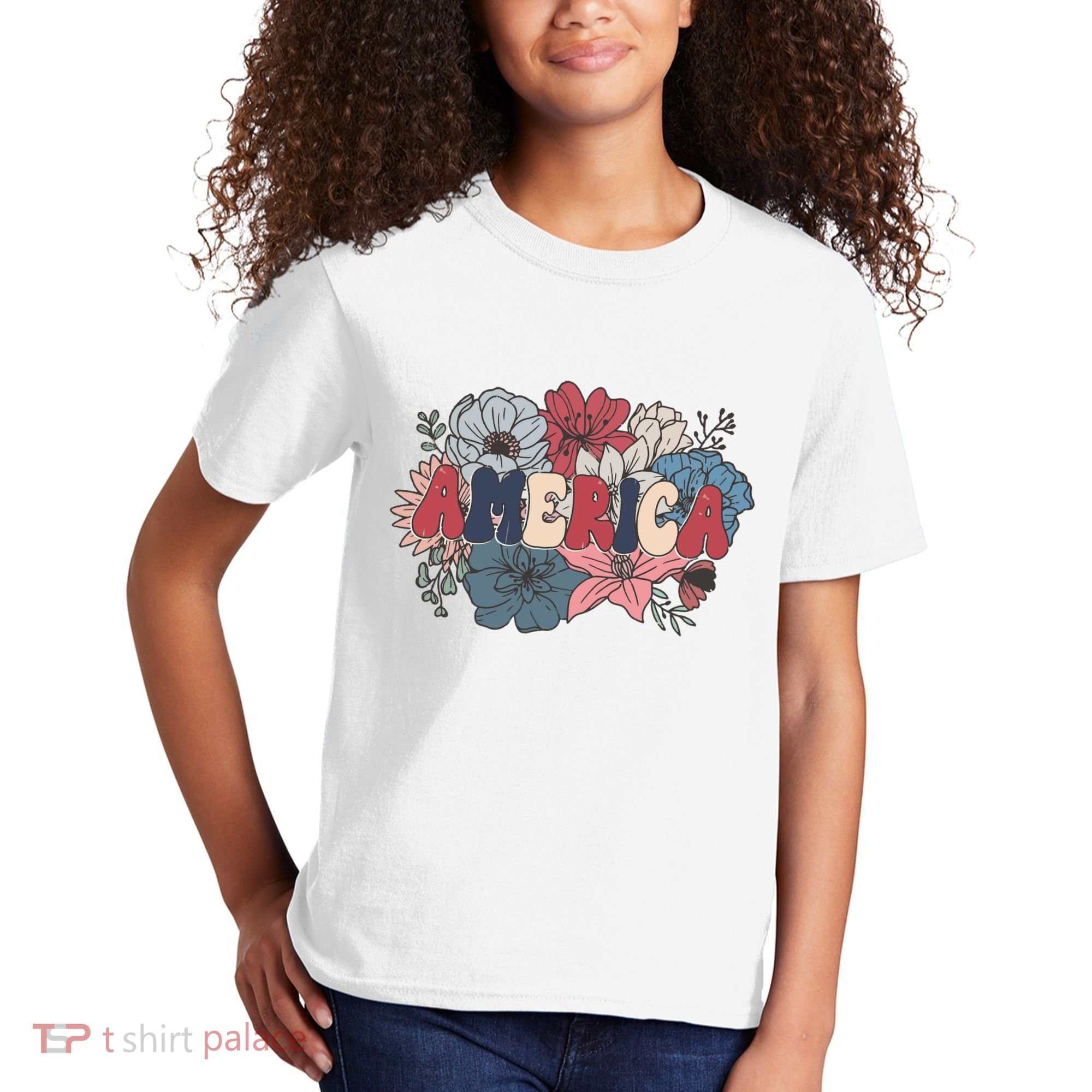 Floral American Mama Retro Mama Kids T-Shirt
