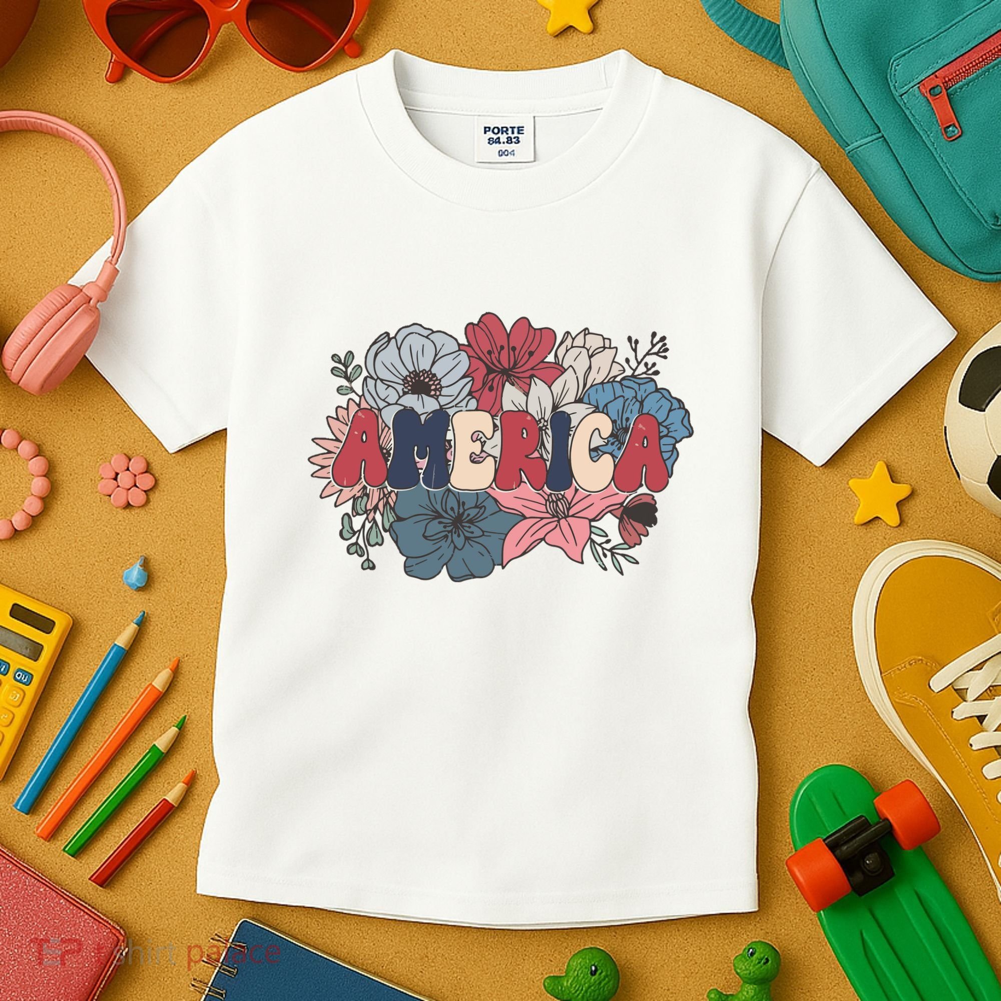 Floral American Mama Retro Mama Kids T-Shirt