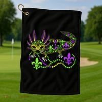 Funny Axolotl Mardi Gras Festival Carnival Golf Towel thumb 1