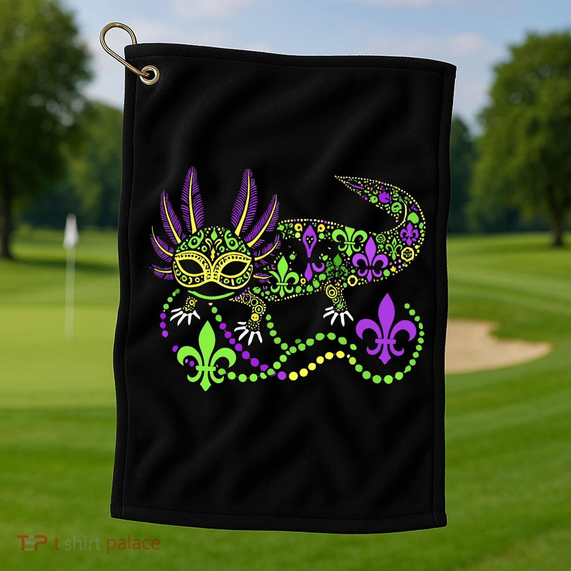 Funny Axolotl Mardi Gras Festival Carnival Golf Towel